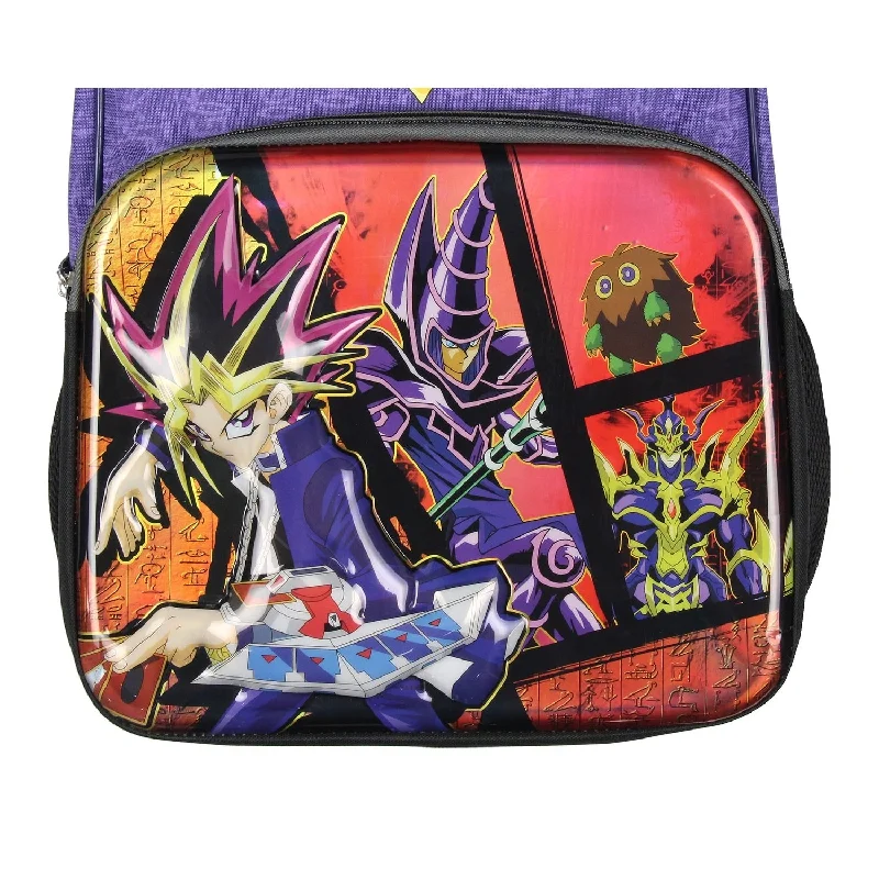 Handle bags with drawstring accents for style -Yu-Gi-Oh! 16" Molded Backpack Battle Ready Yugi Dark Magician Black Luster Soldier Character Travel Backpack - One Size