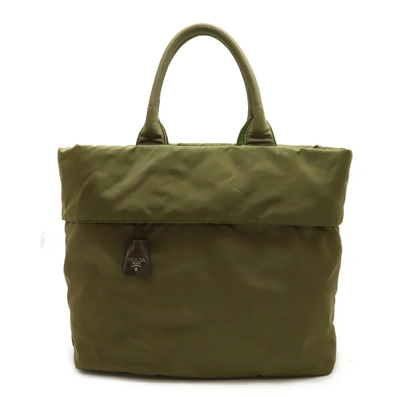 Canvas handle bags perfect for casual outings -Prada    Nylon Leather Tote Bag (Pre-Owned)