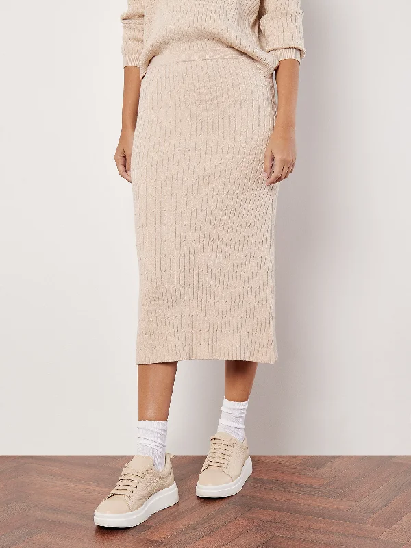 Bohemian Dresses with Tassels -Fine Gauge Cable Knitted Midi Skirt