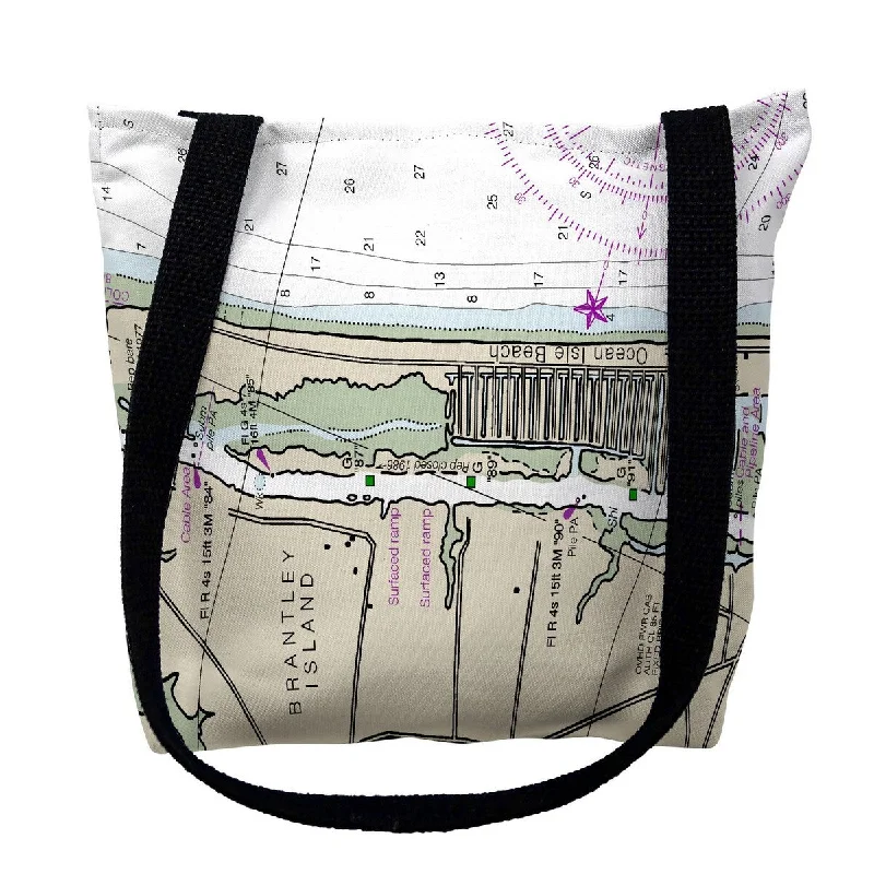 Cotton handle bags for lightweight casual wear -Ocean Isle, NC Nautical Map Medium Tote Bag 16x16 - 16 inches x 16 inches