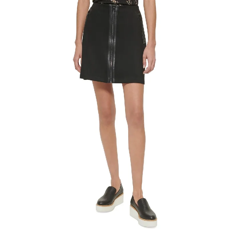 Patterned skirts with geometric print edge -DKNY Womens Zipper Faux Suede Mini Skirt