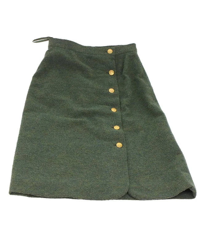 Stretch skirts for curvy figure flattery -Green Wool Skirt - C Rank