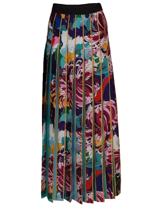 Patterned skirts with unique abstract art -Long Baroque Floral Skirt