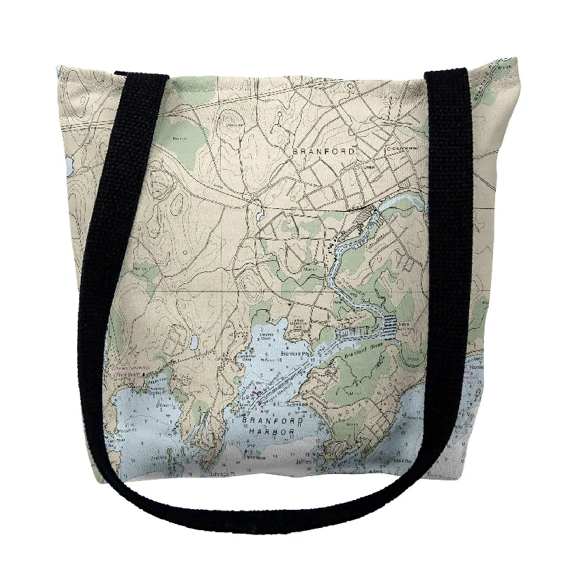 Handle bags with vintage clasps for nostalgia -Branford Harbor, CT Nautical Map Medium Tote Bag 16x16 - 16 inches x 16 inches