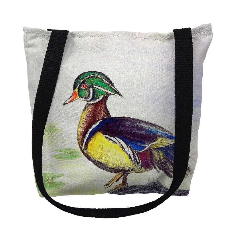 Handle bags with soft velvet for luxury -Male Wood Duck Beige Script Small Tote Bag 13x13