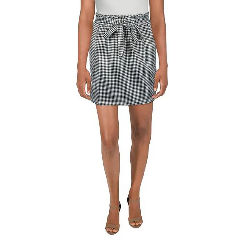 Luxury satin skirts for evening event elegance -No Comment Womens Houndstooth Belted Mini Skirt