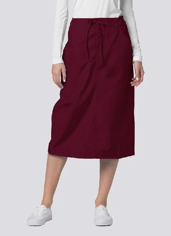 Classic black pencil skirts for office chic -Mid-Calf Length Drawstring Skirt by Adar 6-24 / BURGANDY