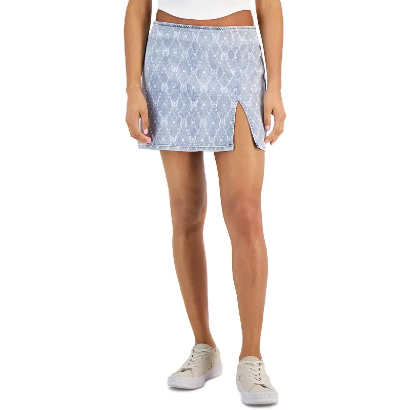 Casual cotton skirts for laid-back days -Tinseltown Womens Juniors Mini Printed Denim Skirt