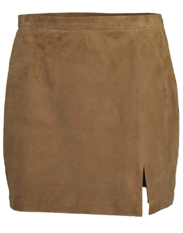 Trendy skirts with modern cutout designs -Sandstone Suede Kami Slip Skirt