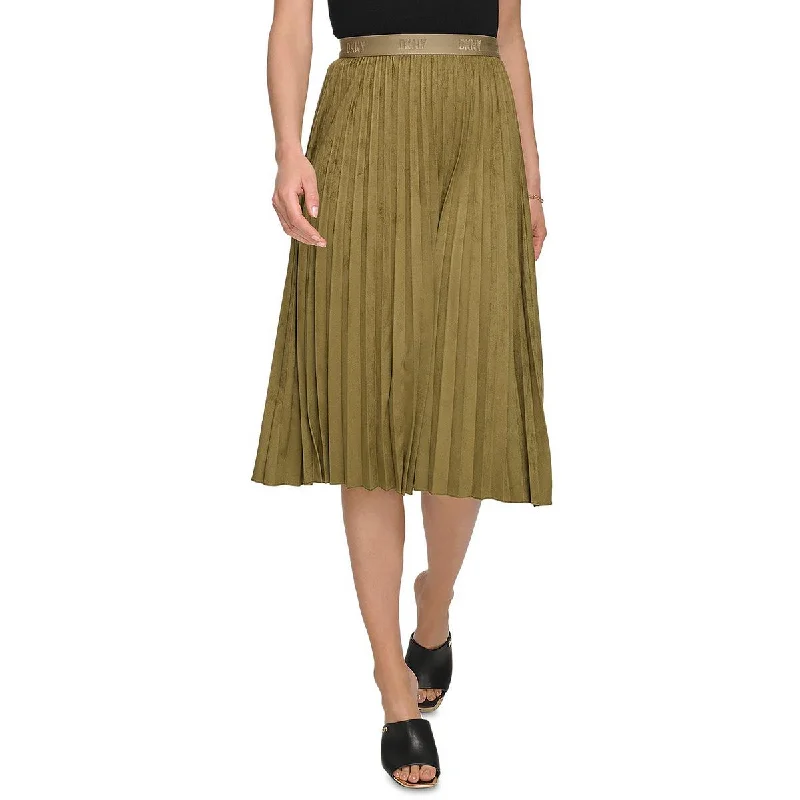 Patterned skirts with geometric print edge -DKNY Womens Faux Suede Midi Pleated Skirt