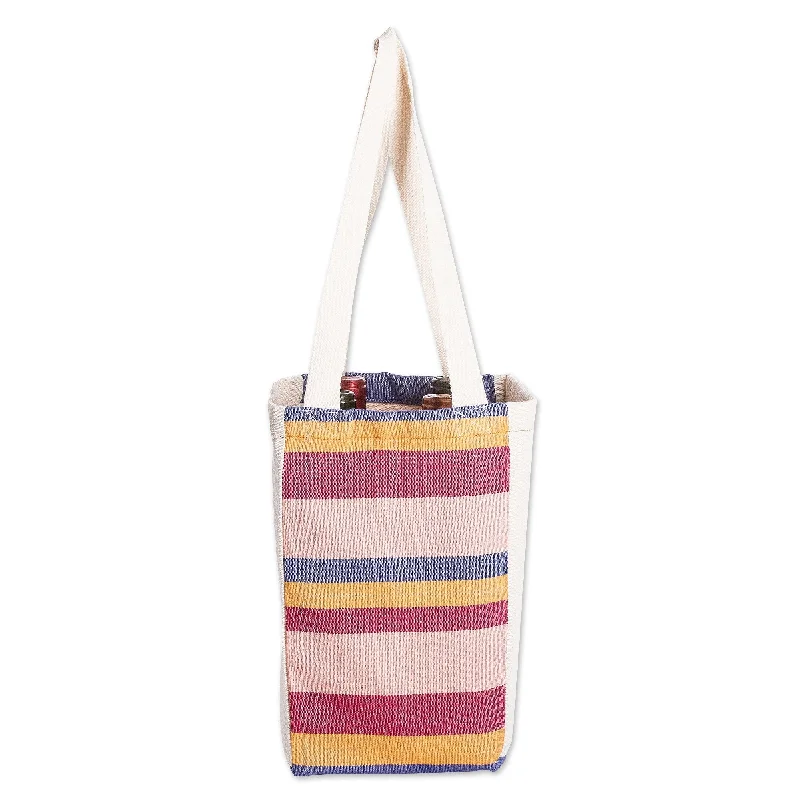 Handle bags with chevron designs for trend -Novica Handmade Heres To Life Foldable Cotton Wine Bottle Bag