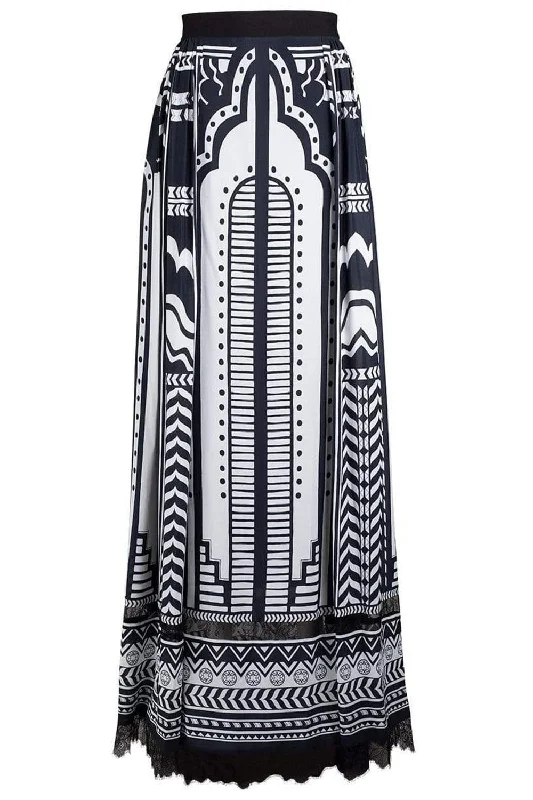 Trendy leather skirts for edgy modern looks -Printed Silk Long Skirt