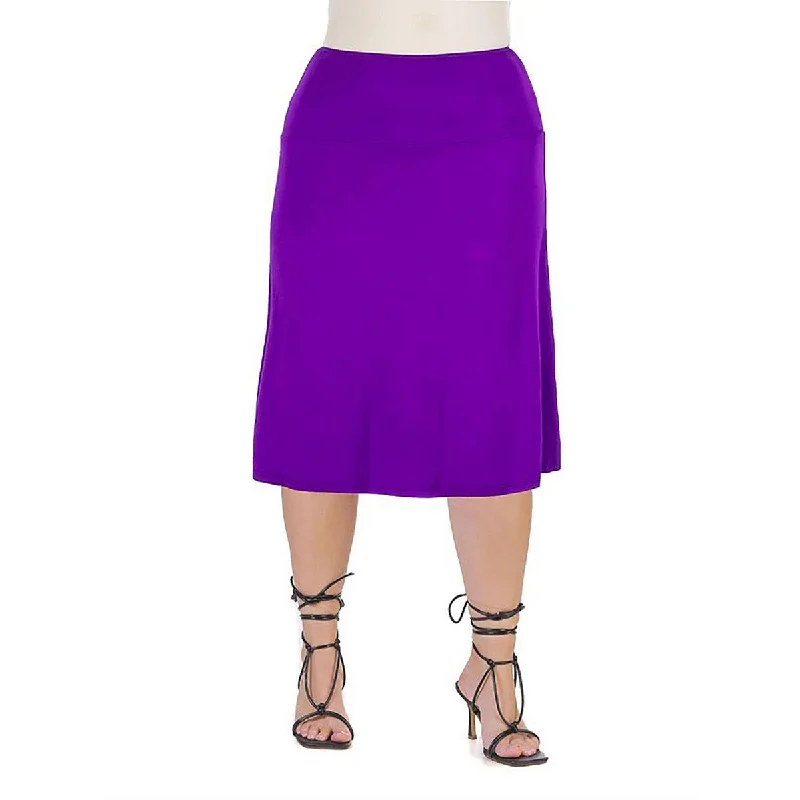 Low-waisted Dresses for Relaxed -24seven Comfort Apparel Womens Knit Mid Calf A-Line Skirt