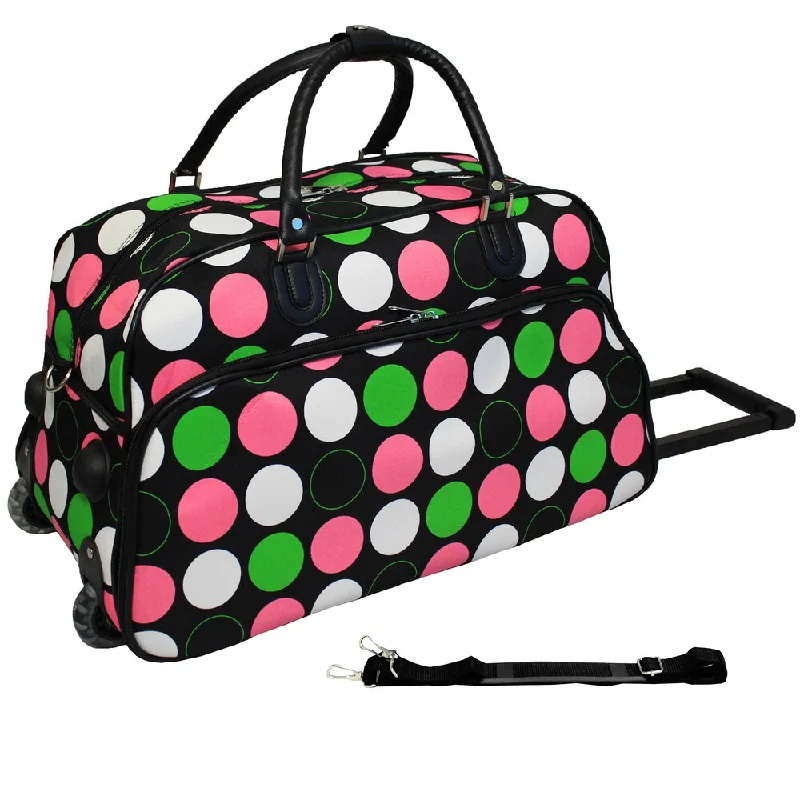 Handle bags with tropical leaves for summer -World Traveler Dots 21-inch Carry-on Rolling Duffle Bag