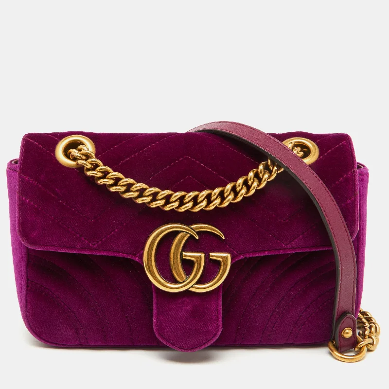 Handle bags with animal prints for flair -Gucci Purple Matelassé Velvet Mini Gg Marmont Shoulder Bag