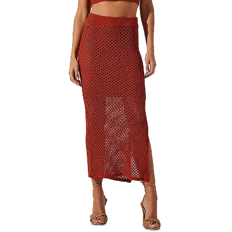 Patterned skirts for artistic standout appeal -ASTR the Label Womens Carlina Crochet Mesh Maxi Skirt