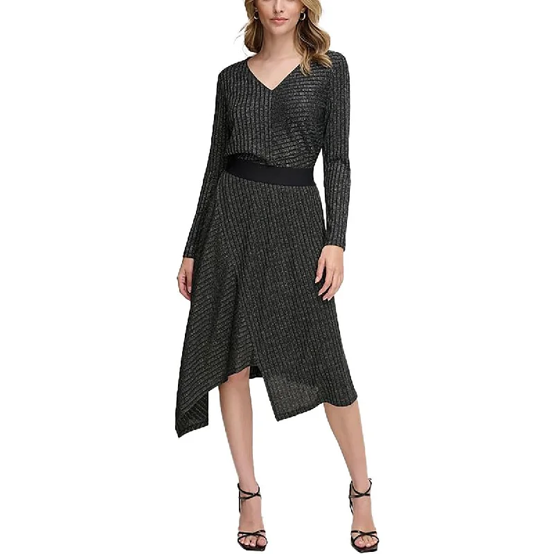 Printed Dresses with Patterns -Calvin Klein Womens Metallic Knit Midi Skirt