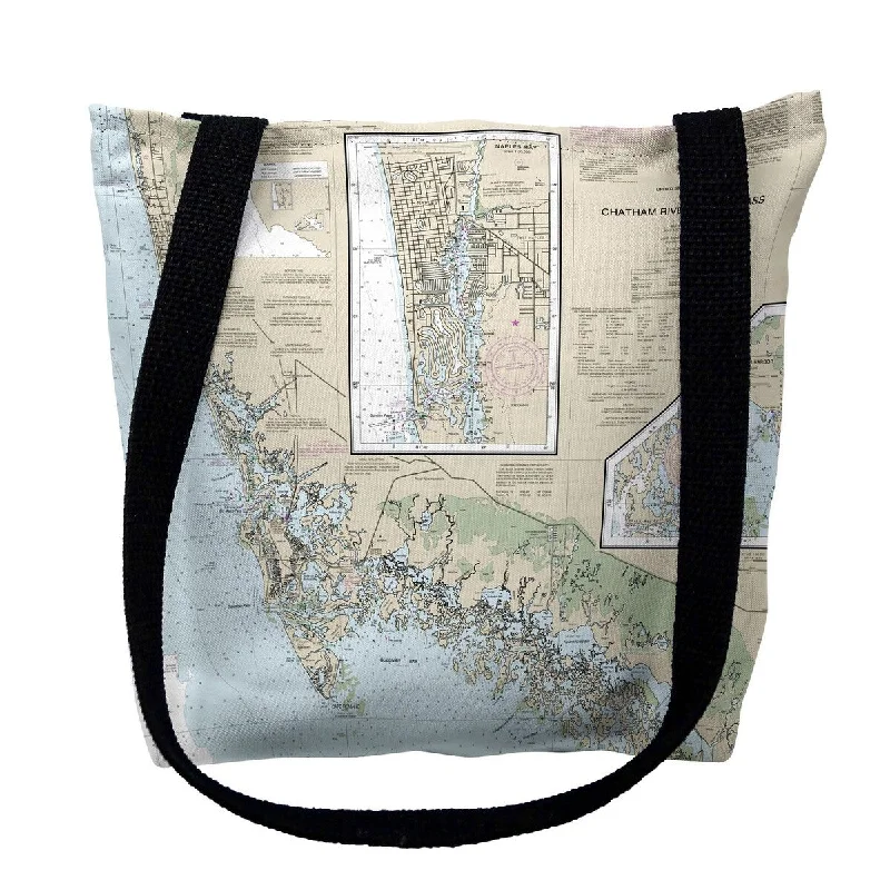 Quilted handle bags with stylish textured finish -Naples Bay & Marco Island, FL Nautical Map Medium Tote Bag 16x16 - 16 inches x 16 inches