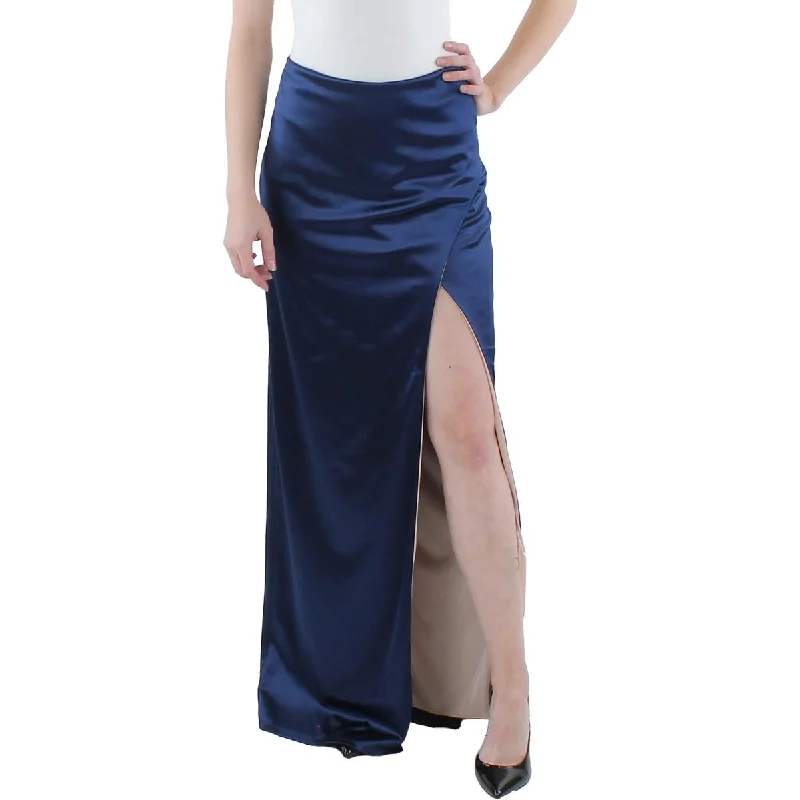 Wrap skirts for easy adjustable fit -City Studios Womens Juniors Satin Side Slit Maxi Skirt