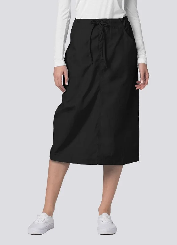 Lightweight skirts with airy fabric weave -Mid-Calf Length Drawstring Skirt by Adar  6-24/ BLACK