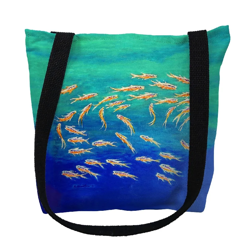 Handle bags with woven fabric for texture -Schooling Fish Small Tote Bag 13x13