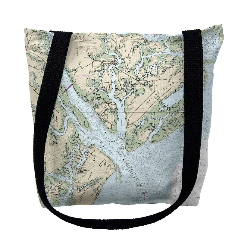 Handle bags with laptop sleeves for work -Hilton Head Island to St Helen Island, Beaufort, SC Nautical Map Medium Tote Bag 16x16 - 16 inches x 16 inches