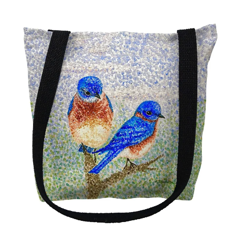 Handle bags with bold stripes for trendiness -Two Blue Birds Small Tote Bag 13x13