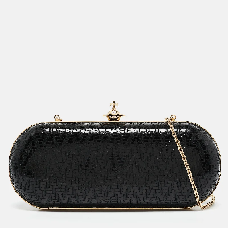 Handle bags with lightweight nylon for ease -Vivienne Westwood Black Printed Patent Leather Frame Chain Clutch