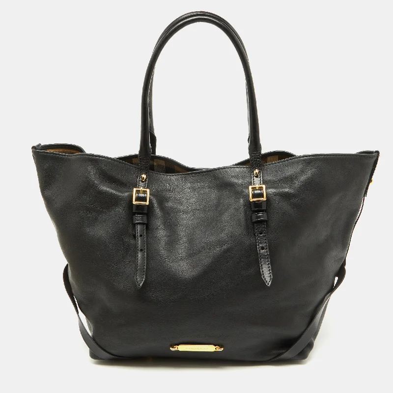 Handle bags with padded handles for comfort -Burberry Black Leather Salisbury Tote