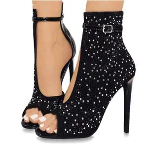 Ladies shoes for spring bloom with style -Women's Crystal Transparent Cover Ankle Straps Party High Heels Pumps