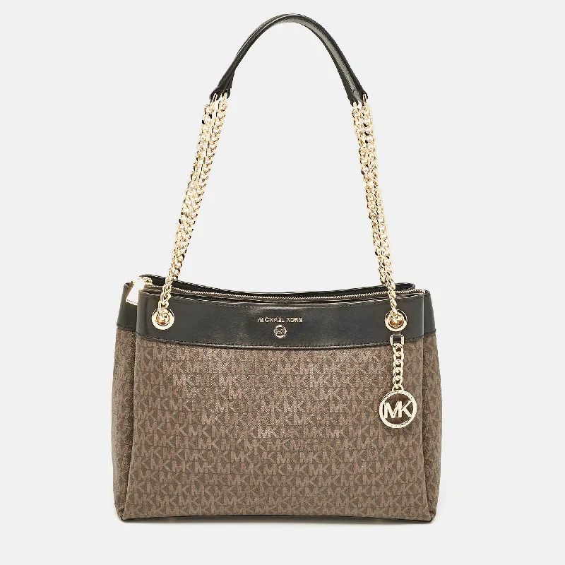 Handle bags with floral prints for spring -Michael Kors Brown/black Signature Canvas Susan Shoulder Bag