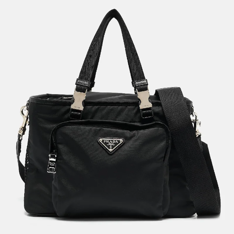 Large handle bags with spacious interior compartments -Prada Black Re-Nylon And Leather Pet Bag