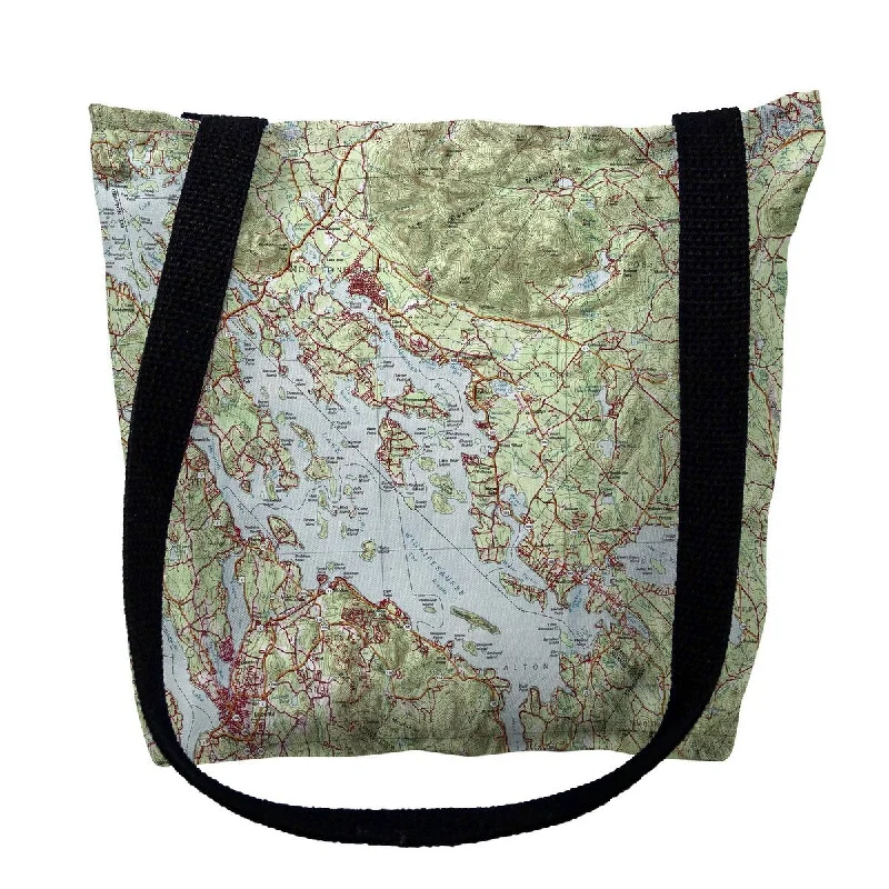 Handle bags with retro logos for charm -Lake Winnipesaukee, NH Nautical Map Medium Tote Bag 16x16 - 16 inches x 16 inches