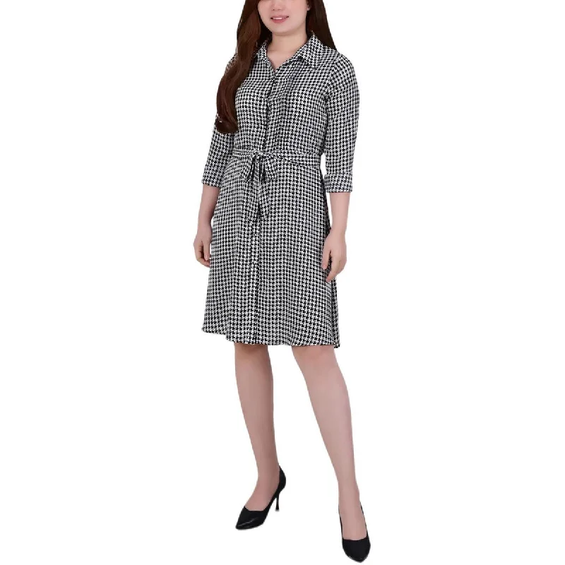 Ruffled Dresses for Girly -NY Collection Womens Houndstooth Pattern Shirtdress