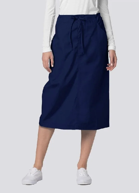 Affordable skirts for simple daily outfits -Mid-Calf Length Drawstring Skirt by Adar 6-24 / NAVY