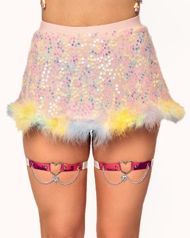 Stretchy mini skirts for flexible movement -Katie Kayyyy x iHR Pastel Prism Marabou Skirt