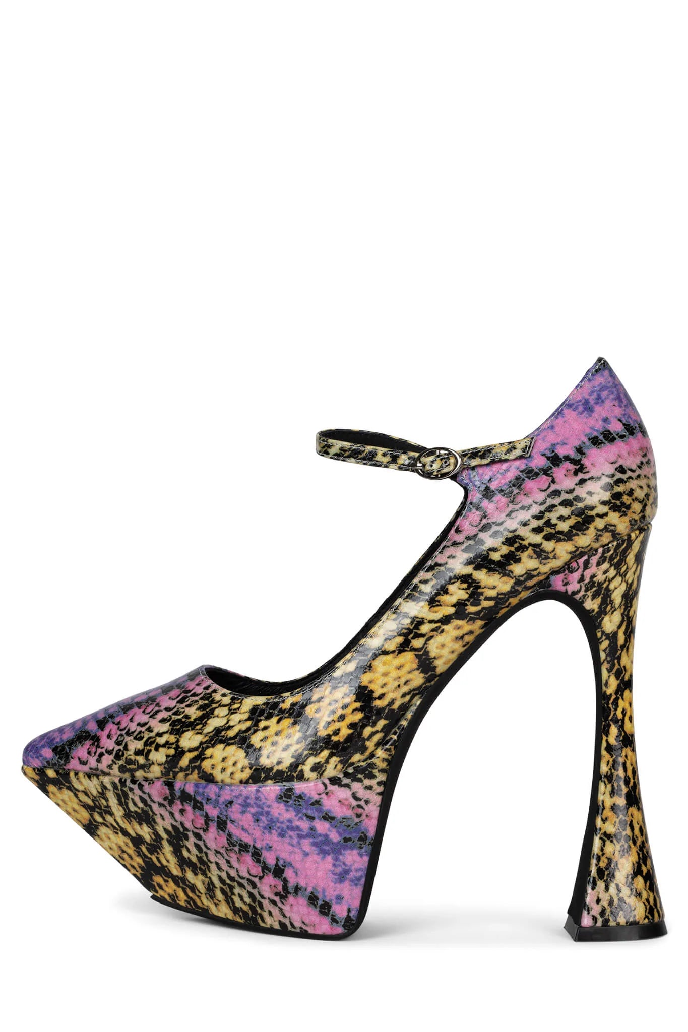 Ladies shoes for dancing glide effortlessly always -Siouxsie High Heel Mary Jane Pumps - Fuchsia/Yellow Snake