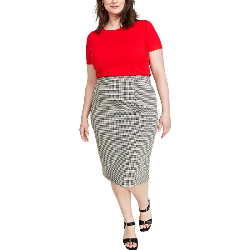 Belted Dresses for Shaping -On 34th Womens Plus Houndstooth Workwear Midi Skirt