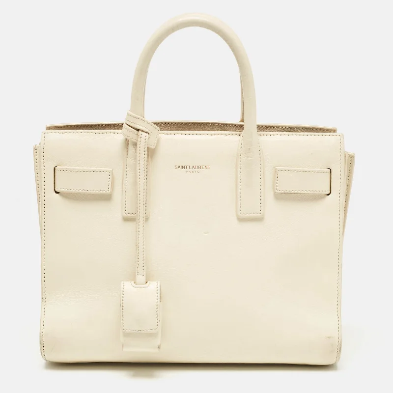 Handle bags with reinforced stitching for durability -Saint Laurent Cream Leather Nano Classic Sac De Jour Tote