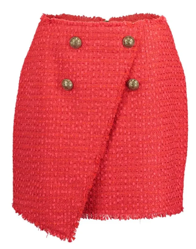 Vintage skirts with 70s-inspired designs -Asymmetrical Four Button Tweed Wrap Skirt