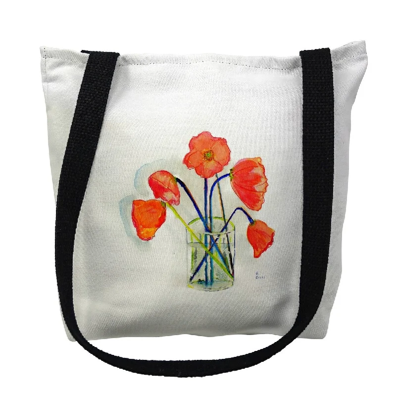 Handle bags with modern cutouts for style -Poppies in Vase Small Tote Bag 13x13