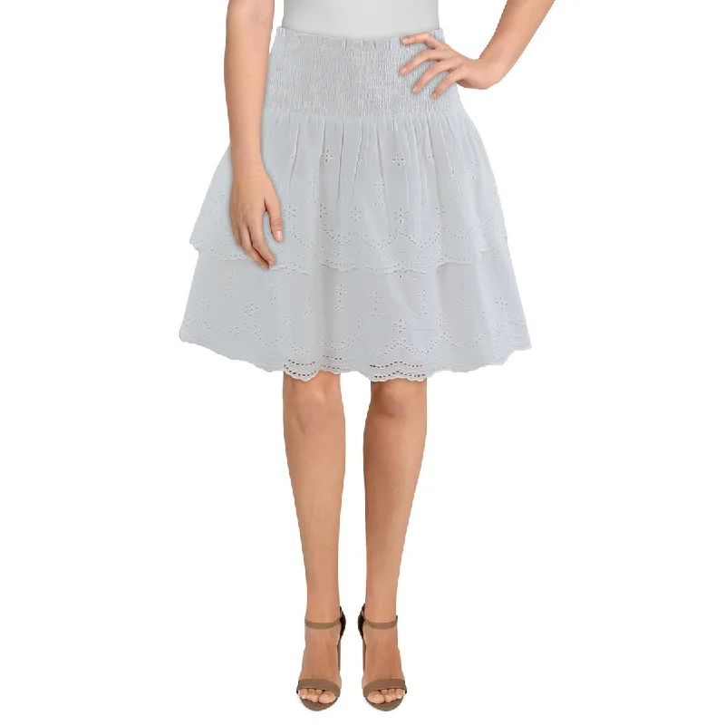 Ruffled skirts with lace trim softness -Lauren Ralph Lauren Womens Smocked Tiered Mini Skirt