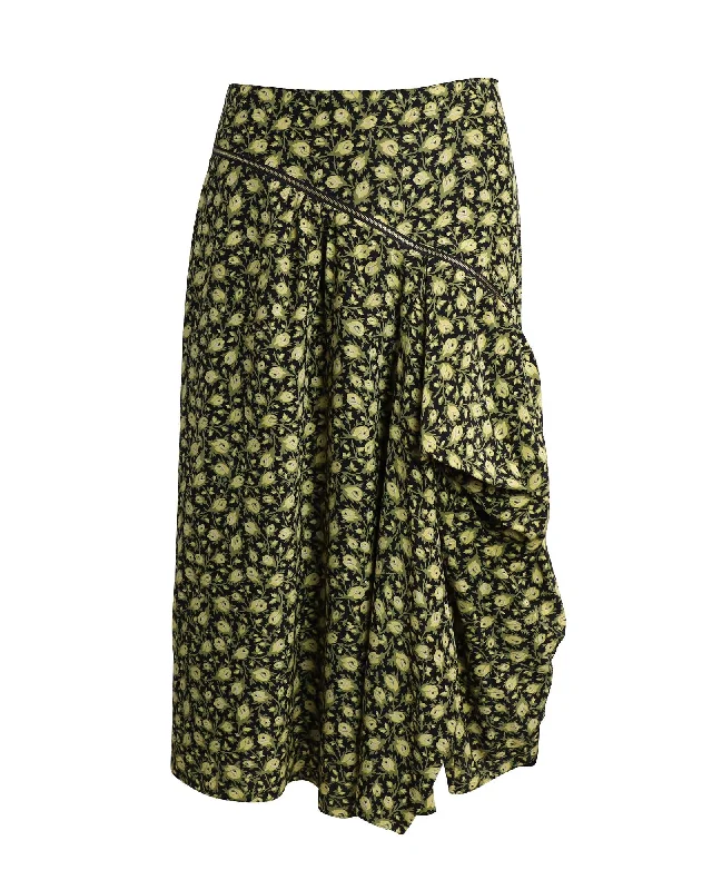 Pleated skirts for sophisticated evening wear -Floral Draped Midi Skirt with Zip Detail in Silk