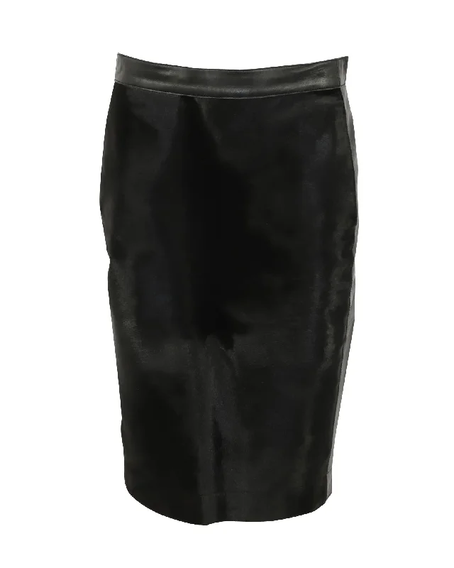 Cute skirts with playful polka dots -Black Leather Pencil Skirt with Panel Detailing and Exposed Back Zipper