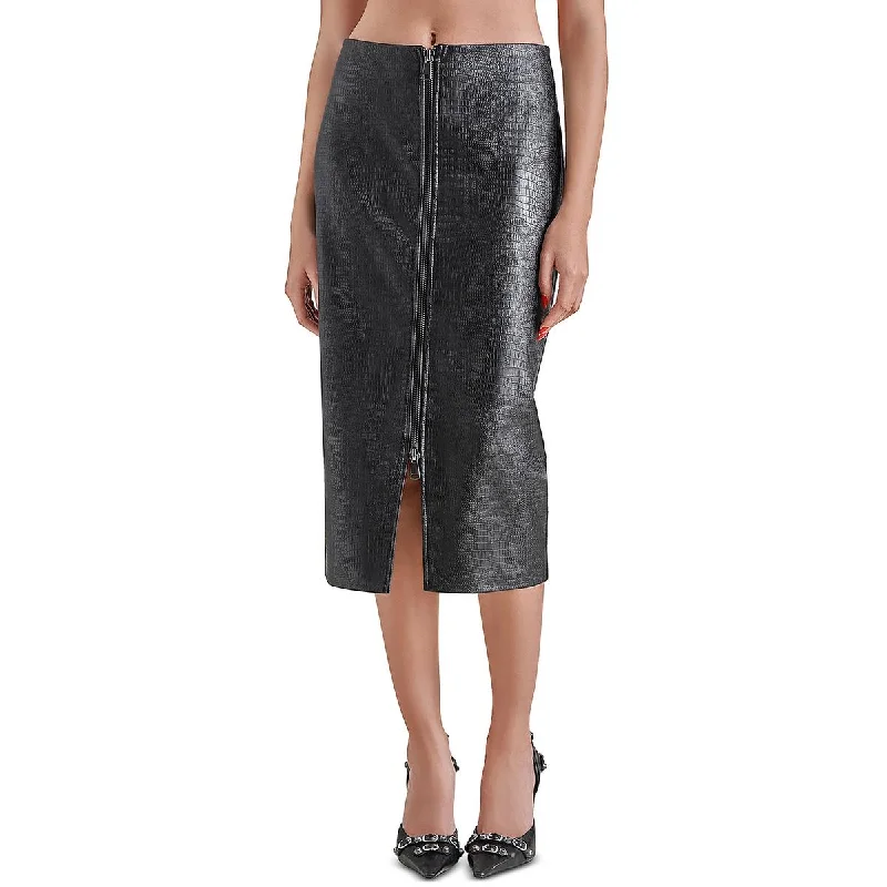 Halter Dresses for Chic Style -Steve Madden Womens Hayes Faux Leather Embossed Midi Skirt