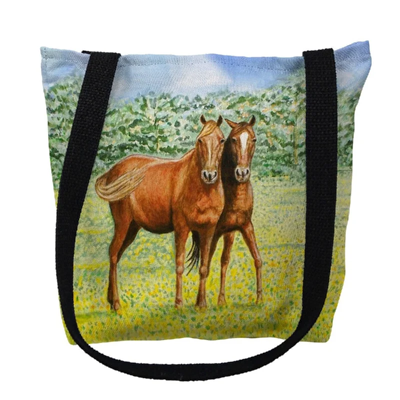 Handle bags with floral embroidery for detail -Two Horses Small Tote Bag 13x13