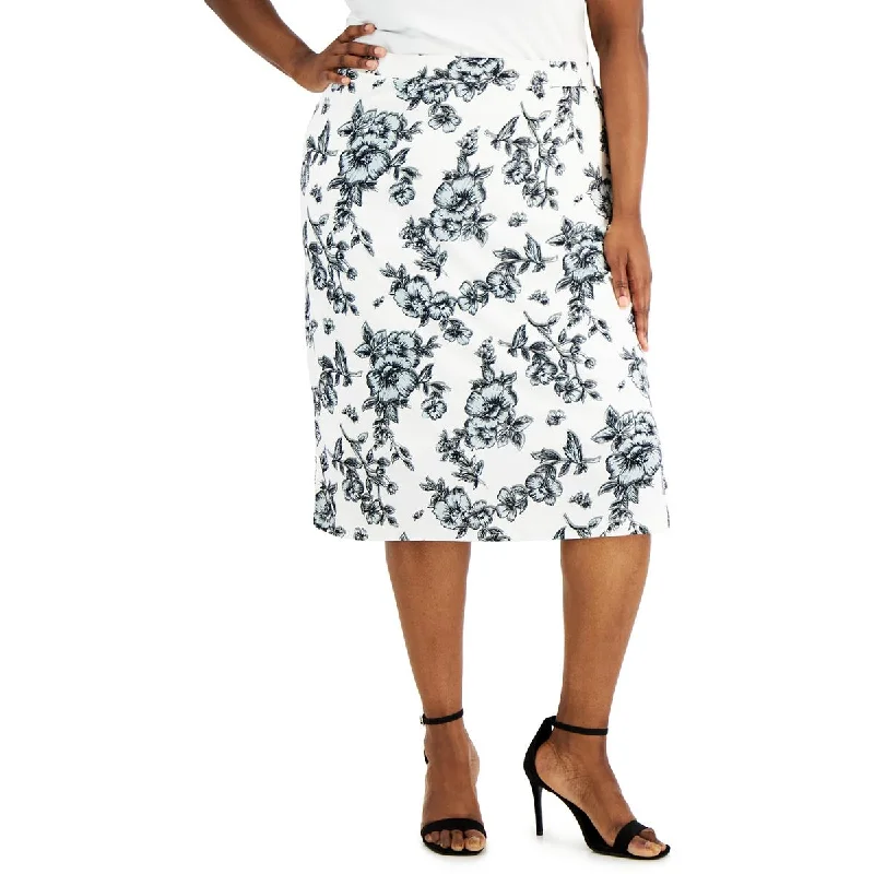 Lace Dresses for Delicate -Kasper Womens Plus Floral Below Knee Midi Skirt