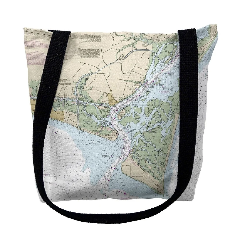 Handle bags with lightweight nylon for ease -Baldhead Island, NC Nautical Map Medium Tote Bag 16x16 - 16 inches x 16 inches