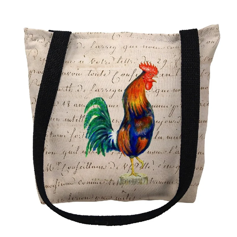 Designer handle bags with luxury logo detailing -Blue Rooster Beige Script Small Tote Bag 13x13