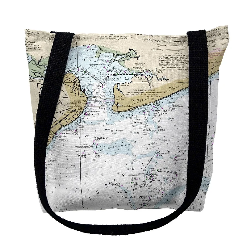 Handle bags with reinforced stitching for durability -St Louis Bay, MS Nautical Map Medium Tote Bag 16x16 - 16 inches x 16 inches